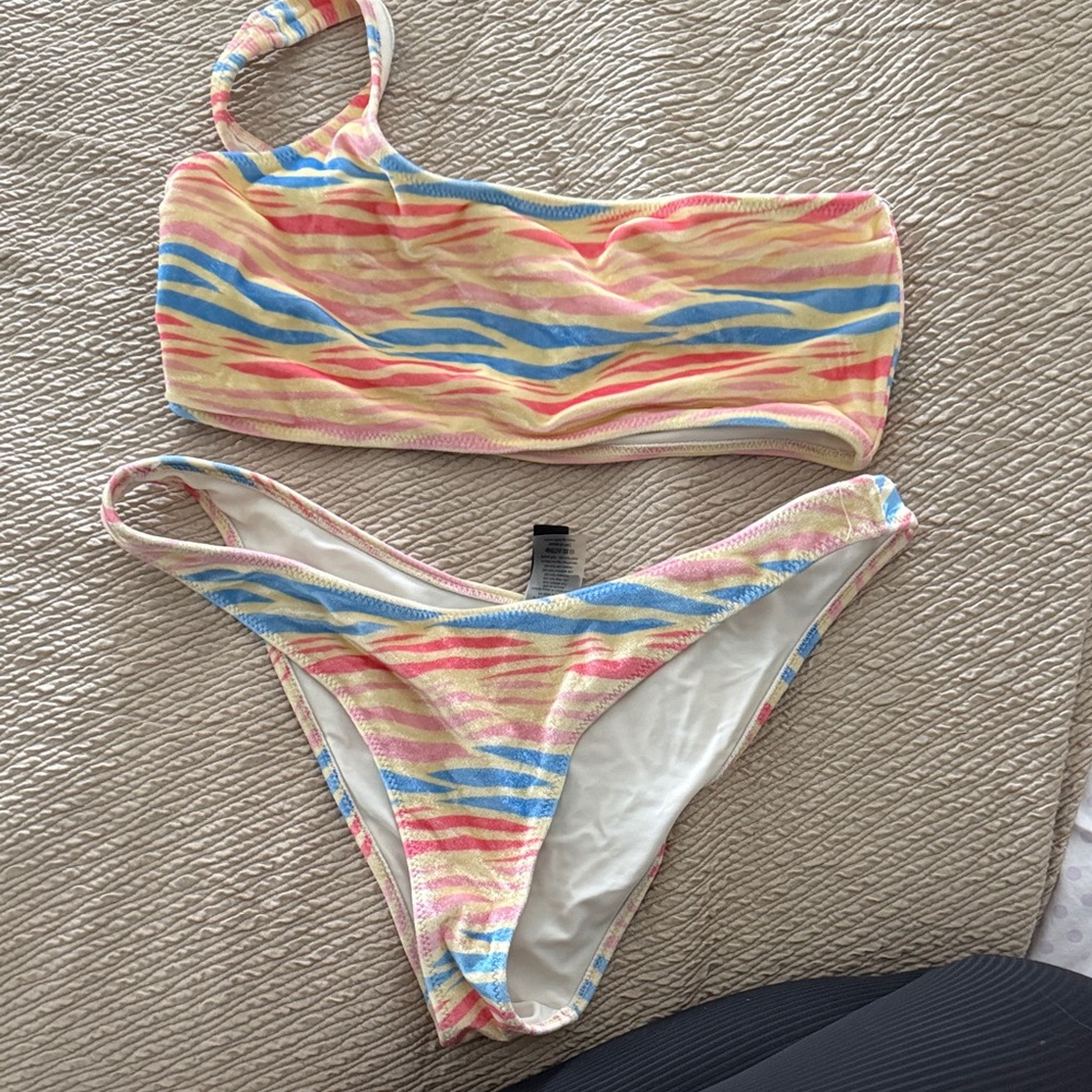 triangl swimwear Yellow Pink Blue Stripe One-Shoulder Bikini